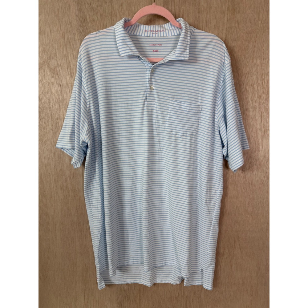 B. Draddy Mens XXL Blue White Striped Short Sleeve Pocket Polo Shirt Peru